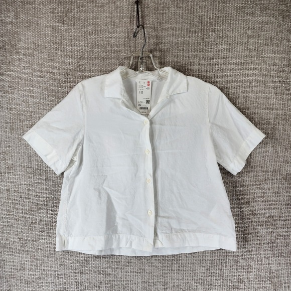 Uniqlo Tops - Uniqlo Linen Blend Open Collar Shirt Womens SS White Boxy Cropped Relaxed NEW
